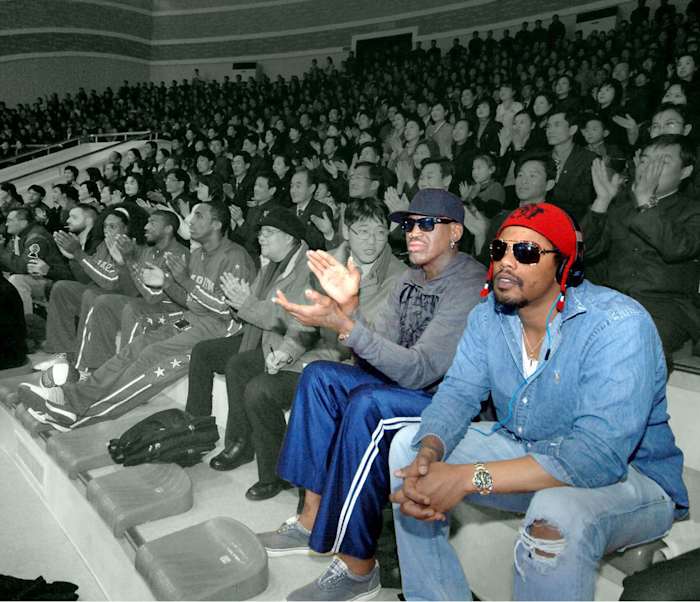 Elkin Jr. with Rodman in North Korea, in 2013.